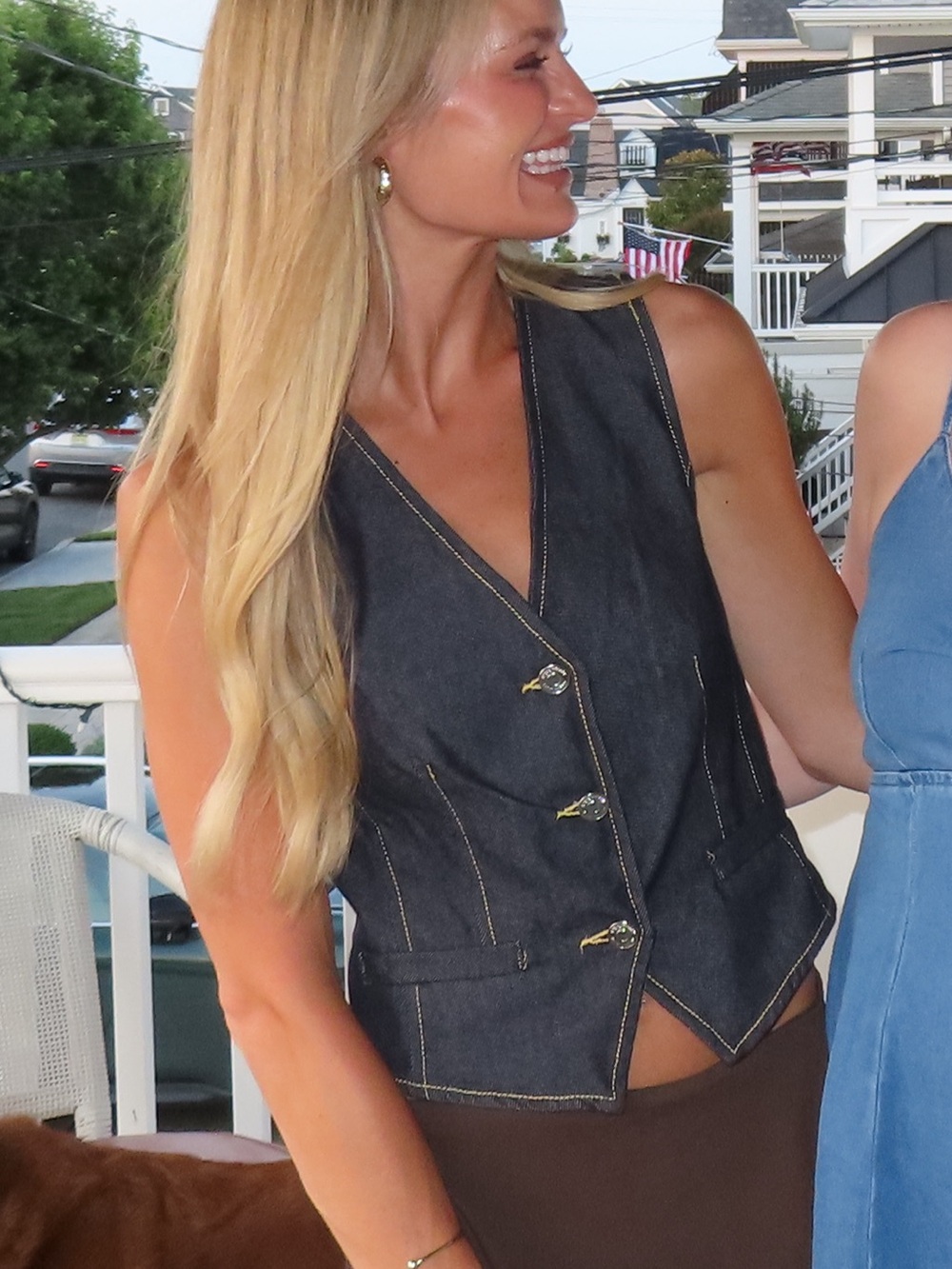 Steve Madden Dark Blue Denim Vest with Gold Buttons